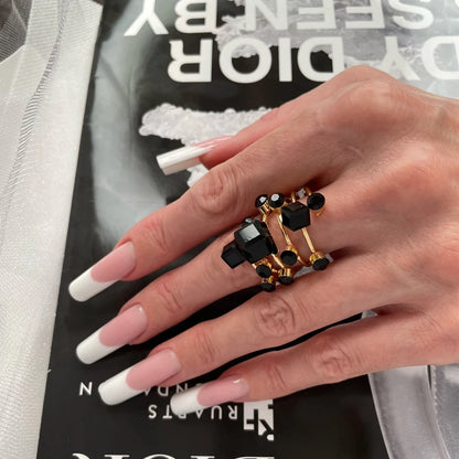 Exaggerated Luxury Vintage Geometric Rhinestone Opening Ring Knuckle Finger Antique Rings for Women Punk Statement Jewelry Gift