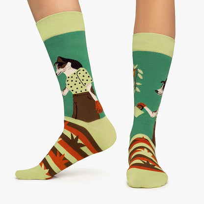 New Creative Cartoon Dog Ins Animal Trendy Socks Jacquard Cotton Socks Couple Mid length Fashion Skateboarding Socks
