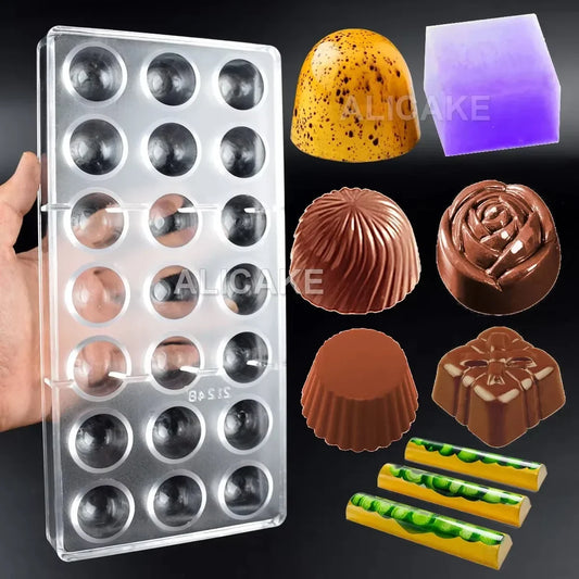 1Pcs Chocolate Molds Polycarbonate Candy Flowers Cube Oval Shape Confectionery Pans Trays Acrylic Baking Utensils Pastry Mould