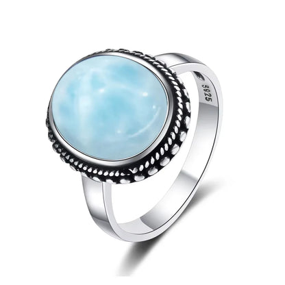 Original Certified 925 Silver Rings Larimar Natural Blue Stone 8*10MM oval shape twist Rings Fine Jewelry Gifts for Women Men