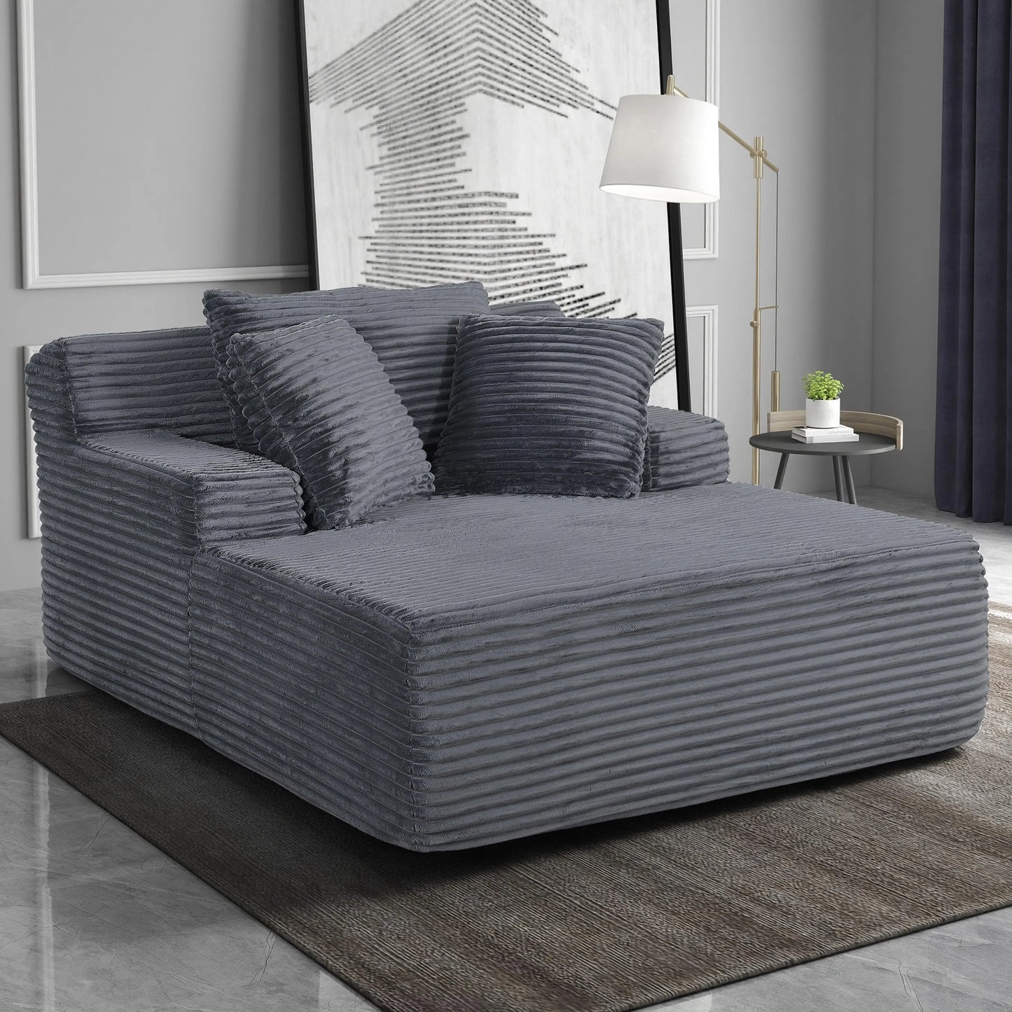 66" Oversized Cloud Sofa Bed, No Assembly Required Faux Fur Chaise Lounge with Pillow, Luxury Boneless Reading Chair for Living Room