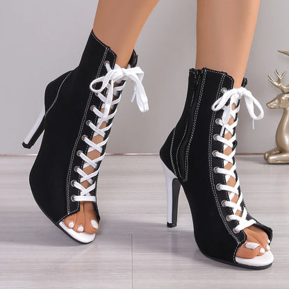 Women Lace Up Fashion High Quality Boots Summer Women Sandals Fashion Sexy High Heels Open Toe Comfort Indoor Jazz Dance Shoes