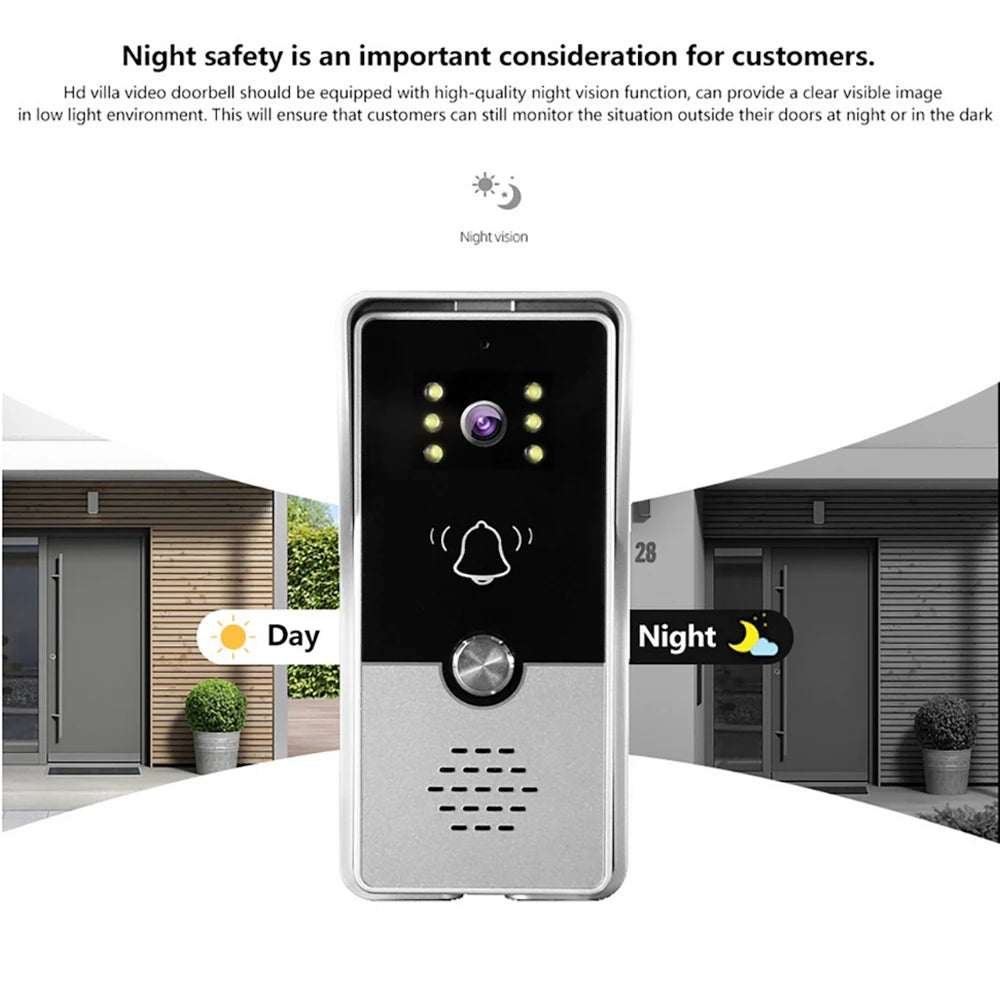 4 Wired Video Intercom System RFID Unlock Camera Doorbell with 7 Inch Screen Night Vision Home Door Bell for Villa M72T