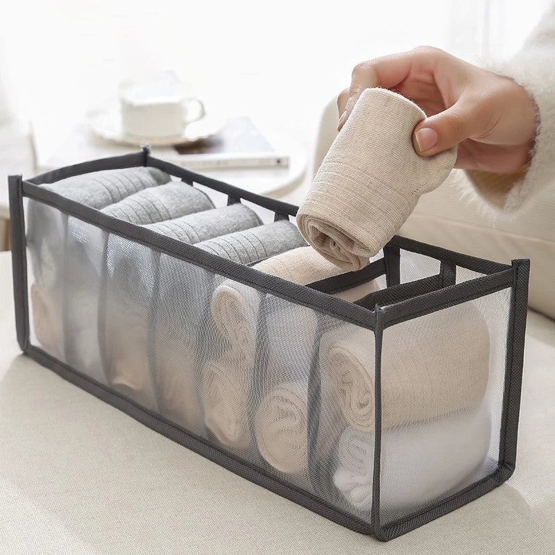 6-Grid Foldable Drawer Divider Underwear Storage Box, Wardrobe Organizer for Bras, Socks & Lingerie, Closet Storage Container