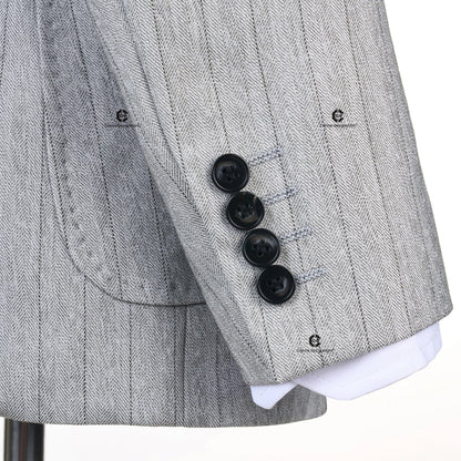 Cenne Des Graoom 2025 Light Grey Striped Double-Breasted Men Suits With Patch Pocket Tailor-Made For Office Wear Wedding Bestman