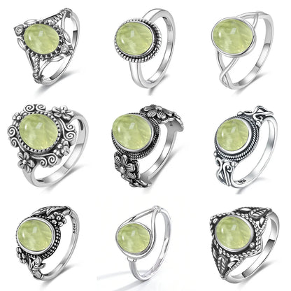 925 Sterling Silver Ring with Natural Prehnite Stone 8*10mm Oval Shape