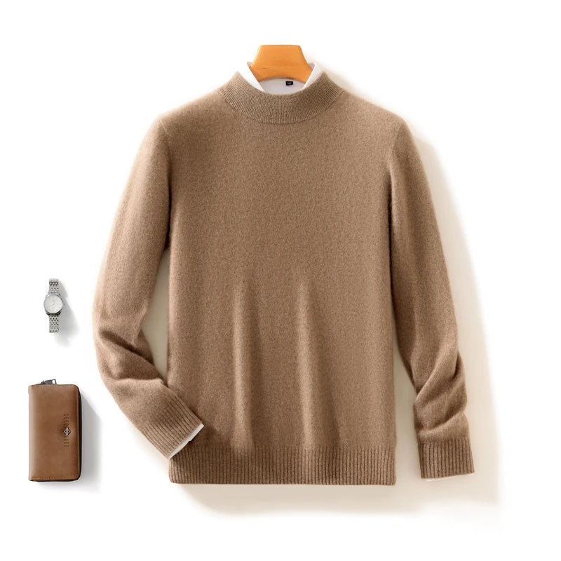 Fall/Winter New Wool Pullover Sweater Cashmere Shirt Men's Semi-high Neck Long Sleeve Loose Knitted Bottom Shirt