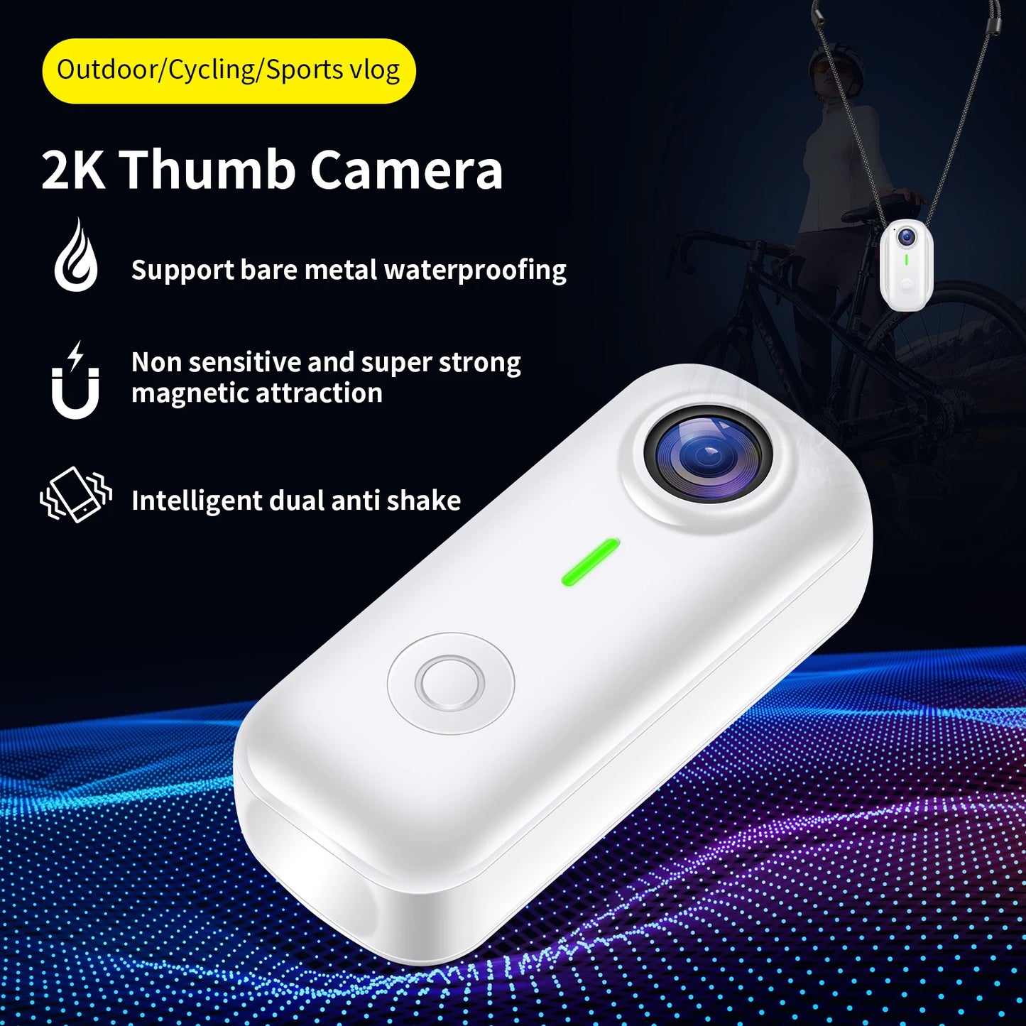 Mini Magnetic Thumb Action Cam 120° Wide Angle Smart Anti Shake For Bike Vlog Motorcycle Daily School Recording And Cycling