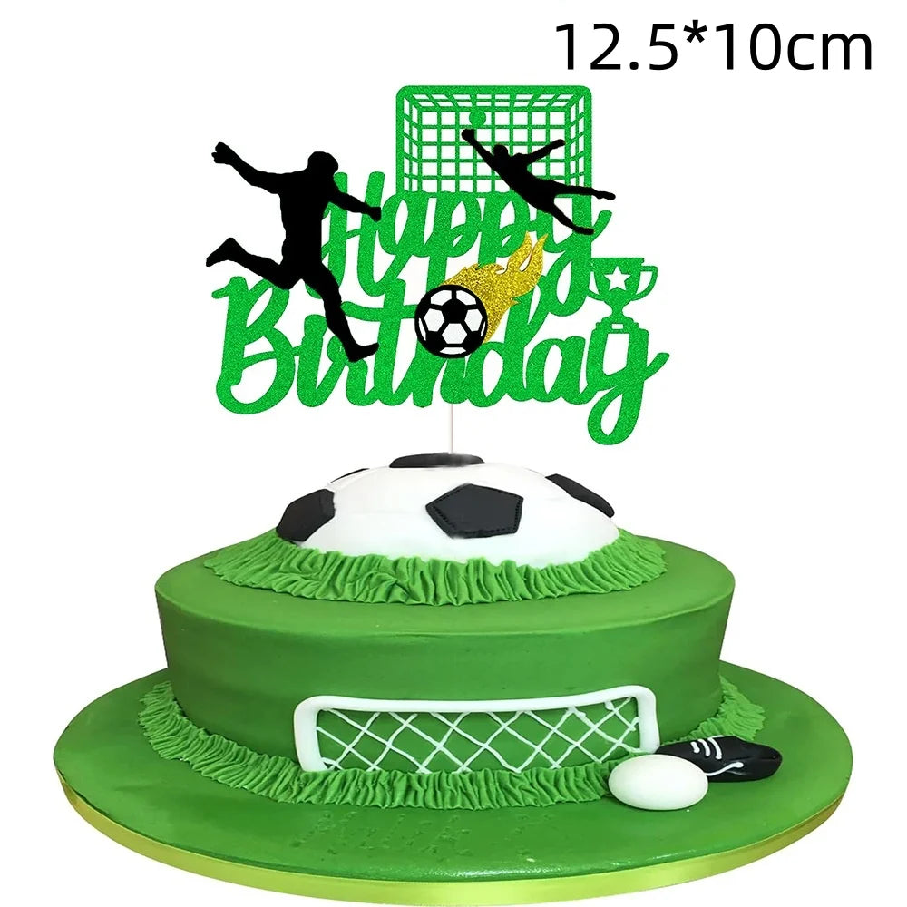 Green Football Cake Flag Topper Happy Birthday Cake Flags Soccer Birthday Sports Party Cake Baking Decor
