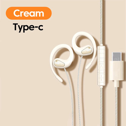 3.5mm/Type-C Wired Headphones Hook-on Ear HD Noise Cancelling Call Earphones With Dual Mic Headset For Cellphone Computer Earbud