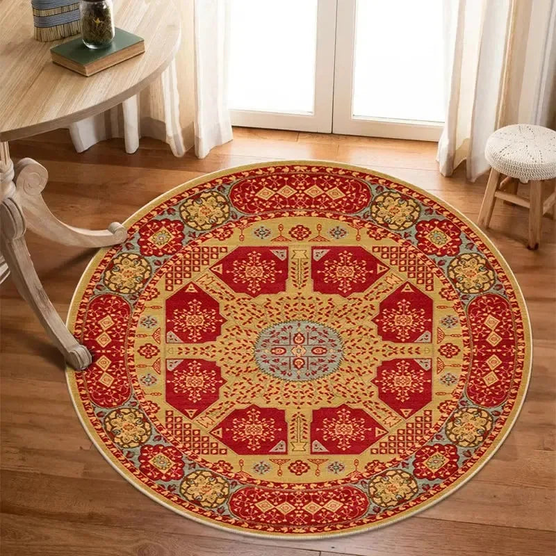 Bohemia Luxury Pattern Persian Round Carpet Washable Decoration Home Light Rug Bedroom Chair Mat Red Carpets for Living Room