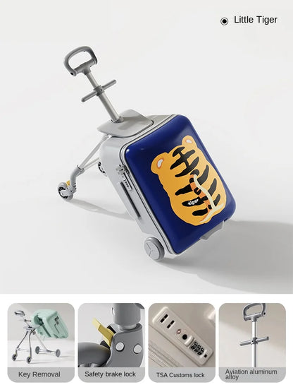 Children's Unisex Stroller Luggage Trolley Foldable Luggage Baby Ride on Suitcase 20 inch Carry-On Detachable Travel Suitcases