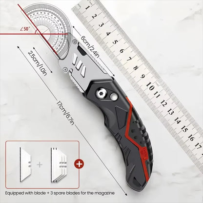 Heavy Duty Folding Utility Knife with Replaceable Blades – for Box, Cable, Cardboard Cutting