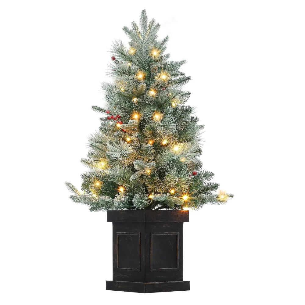 2PCS 3ft Pre-Lit Artificial Christmas Tree with 78 LED Lights, Snow Flocked Mini Xmas Tree with Timer Function, Battery Operated Small Holiday Tree for Home Office Tabletop Decor