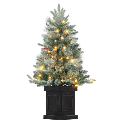 2PCS 3ft Pre-Lit Artificial Christmas Tree with 78 LED Lights, Snow Flocked Mini Xmas Tree with Timer Function, Battery Operated Small Holiday Tree for Home Office Tabletop Decor