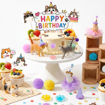 32 Pcs Cat Cake Decorations Set - Cat Party Cupcake Toppers&Cat Cupcake Toppers&Kitten Model Ornament&Cat Paw Cake Decorations etc Cat Birthday Party Decorations