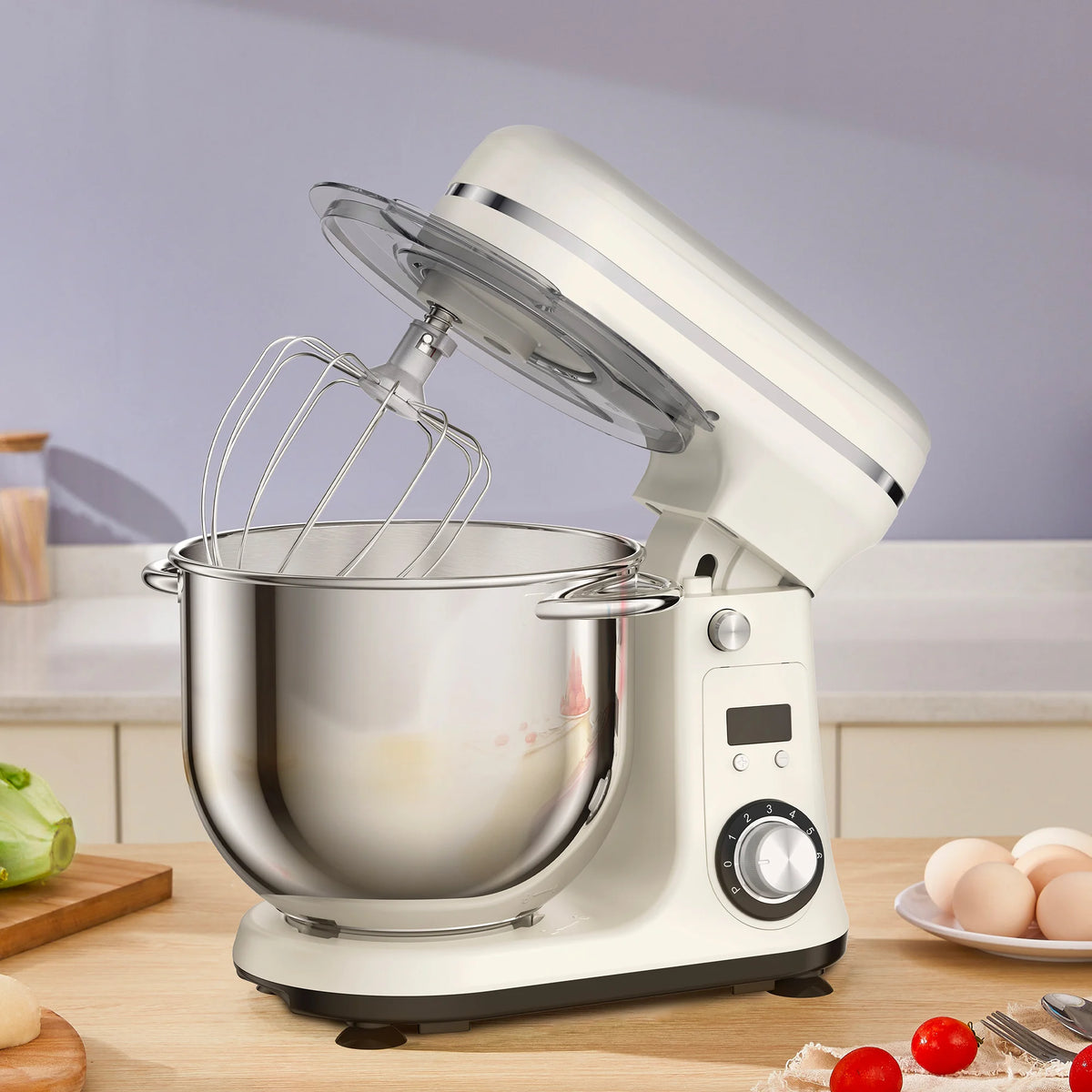 BioloMix 1200W 6L Kitchen Stand Mixer With Quiet DC Motor, 6-Speed, for Blending, Whisking, and Kneading