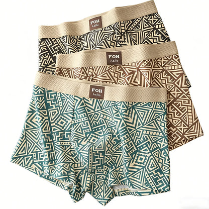 1/3 Pcs Men's Cotton Boxer Shorts Breathable Comfortable Underwear Man Printed Trendy Ethnic Retro Square Underpant Male Panties