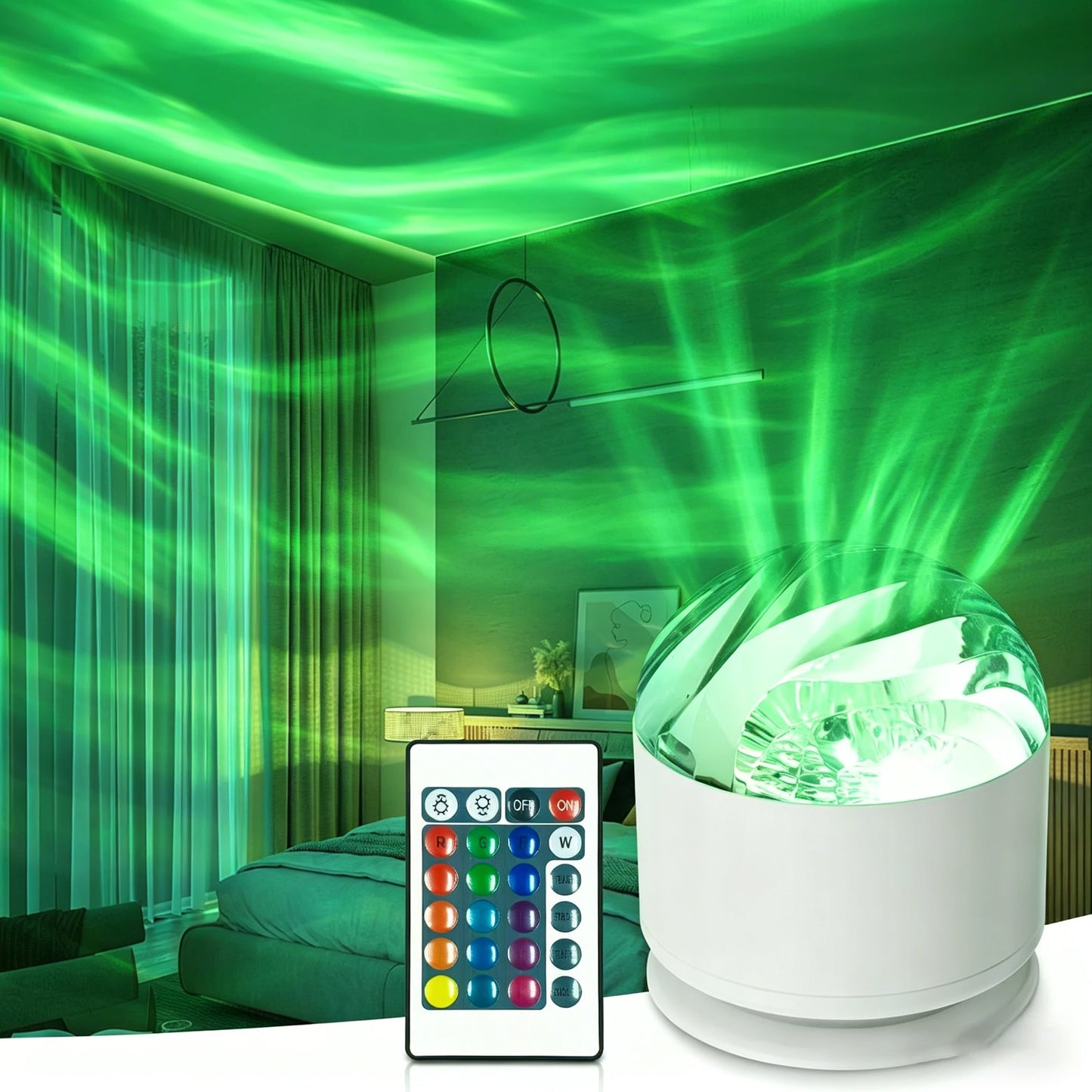 LED Aurora/Water Ripple Projector Light Starry Sky Galaxy Night Light Remote 16 Colors Auto Rotate Ambient Light for Home Room