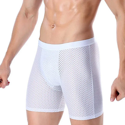 2025 Boxers Briefs Man Ice Silk Shorts Underpants Male Large Size Men's Mesh Panties Breathable Long Boxer For Mens Underwear