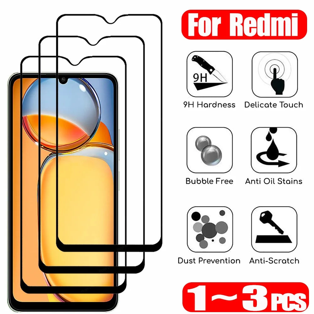 1~3 Pcs Tempered Glass For Redmi 14C 13C 12C 10C NFC Film Screen Protector For Xiaomi Redmi Note 14 13 12 11 10 Pro Pelicula de Vidro Temperado Poco C65 C75 Phone Front Glass