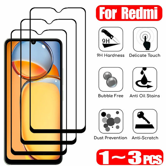 1~3 Pcs Tempered Glass For Redmi 14C 13C 12C 10C NFC Film Screen Protector For Xiaomi Redmi Note 14 13 12 11 10 Pro Pelicula de Vidro Temperado Poco C65 C75 Phone Front Glass