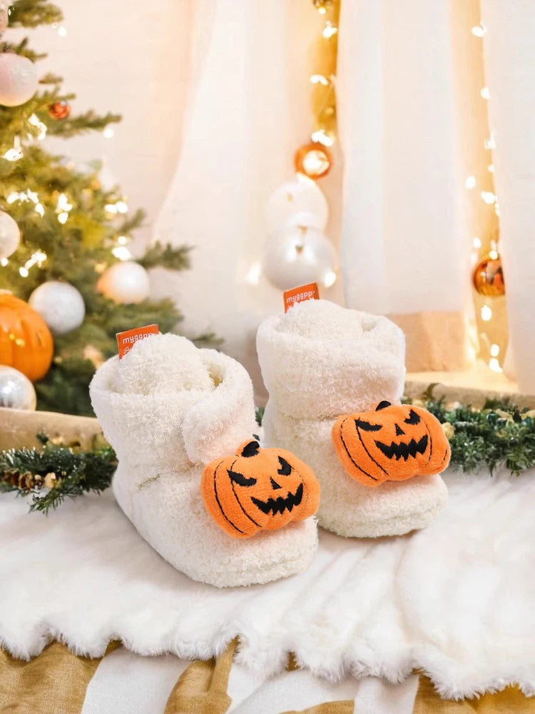 Halloween Pumpkin Baby Booties Stay On Slipper Winter Warm Soft Shoes Newborn Crib Sock Shoes