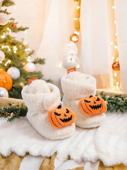 Halloween Pumpkin Baby Booties Stay On Slipper Winter Warm Soft Shoes Newborn Crib Sock Shoes