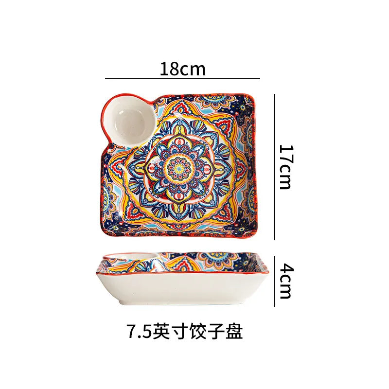 Ceramic Tableware Set Rice Bowl Serving Plate Creative Cutlery Soup Plate Noodle Handle Bowl Sauce Dish Steak Salad Fruit Plate