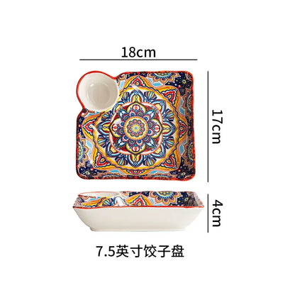 Ceramic Tableware Set Rice Bowl Serving Plate Creative Cutlery Soup Plate Noodle Handle Bowl Sauce Dish Steak Salad Fruit Plate