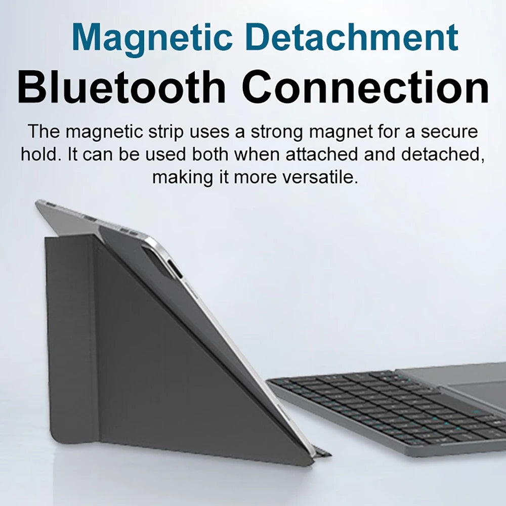 bluetooth Wireless Keyboard for Tablet/Phone/PC, Foldable Keyboard w/ Detachable Magnetic Leather Stand Ultra-Long Battery Life