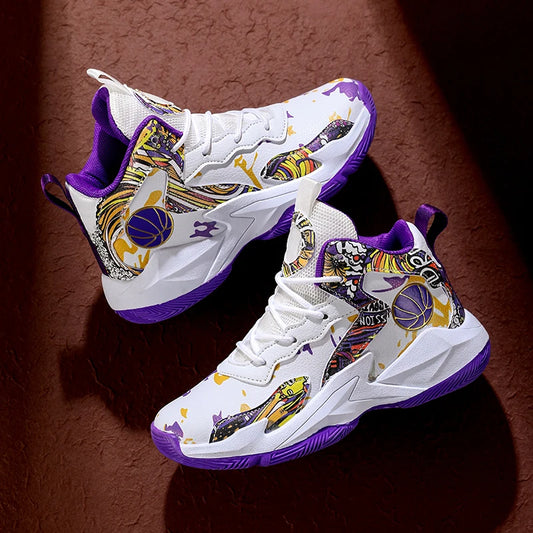 Fashion Basketball Shoes for Kids High-top Sneakers Children Casual Sports Shoes Ankle-protected Anti-slippery Gym Trainers Boys
