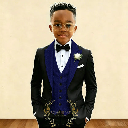 Black And Gold Sequin Boy's Suit Attire Peaked Lapel Children Wedding Party Tuxedos 3 Pieces Sets costume garçon cérémonie 2026