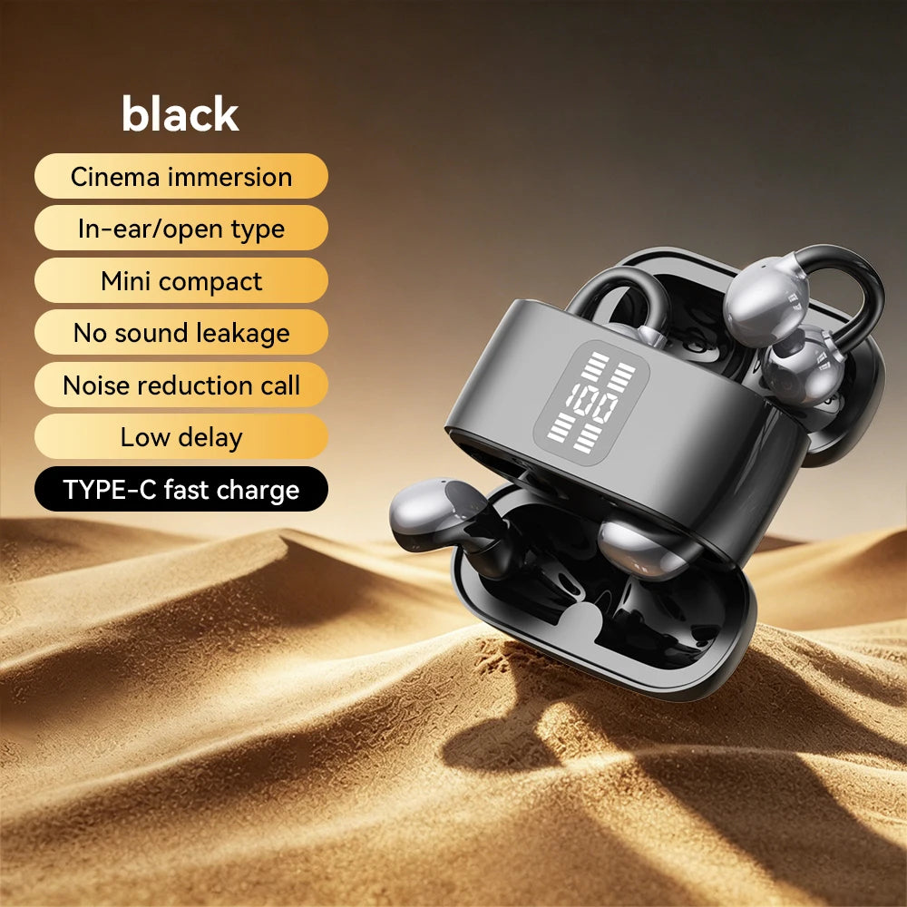 Twin Headphone Bluetooth Headset Fashion Plating HiFi Bass Low-Delay Game Sleep In-ear Earplug Sports Ear Clip Wireless Earphone