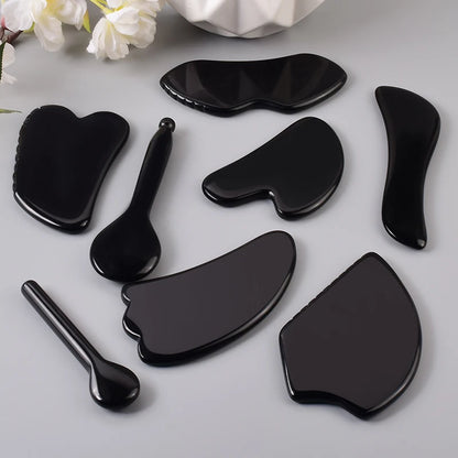 Wholesale Various Shape Black Obsidian Face Gua Sha Tool Sawtooth SPA Massager Acupuncture Facial Beauty Product For Health Care