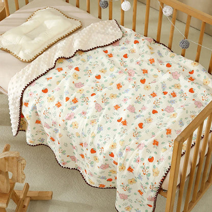 Newborn Bear Print Blanket Pure Cotton Double Gauze Blanket Baby Blanket Bath Towel Baby Blanket Baby Swaddle 100X100CM