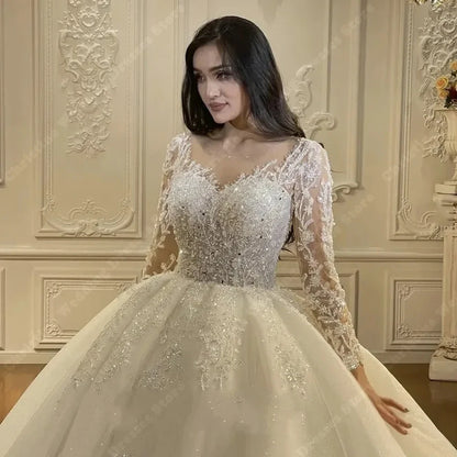 Elegant Lace Appliques Women Wedding Dresses A-Line Bridal Gowns Mopping Length Princess 50cm Tail Vestidos De Novias Customized