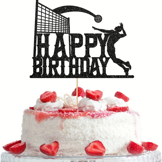 1pc Black Happy Birthday Cake Topper for Volleyball Party Theme, Cake Decoration, Photo Prop, Birthday Scene Setup
