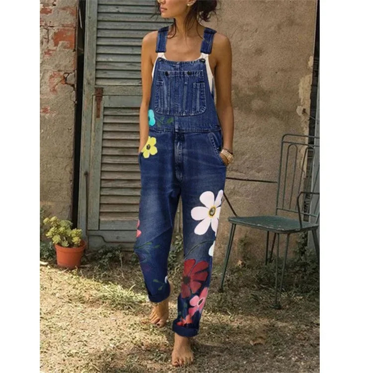floral printed New Arrival Sleeveless Jumpsuit Jeans Sexy Bodysuit Women Denim Overalls Rompers Girls Pants Mom Jeans Ladies