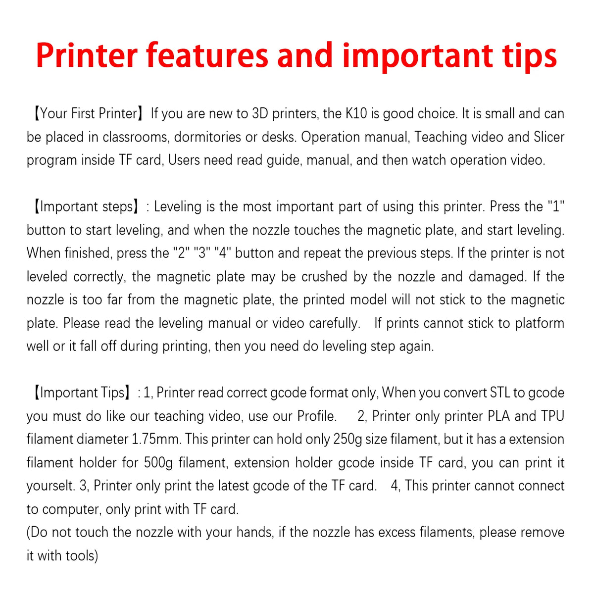 EasyThreed 3D Printer  Entry Level  Compatible with PLA TPU 1.75mm Filament  include Power Adaptor.