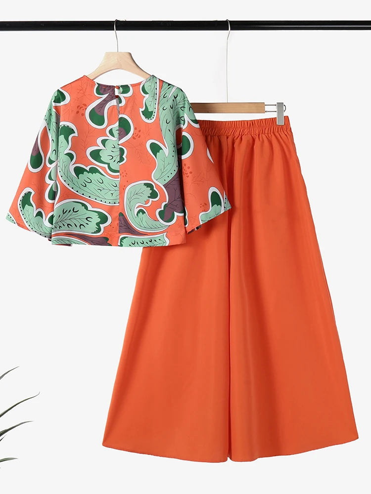 2025 ZANZEA Summer Trousers Suit Women 2PCS Outfit Stylish Work Matching Sets 3/4 Sleeve Printed Blouse Loose Wide Leg Pant Sets