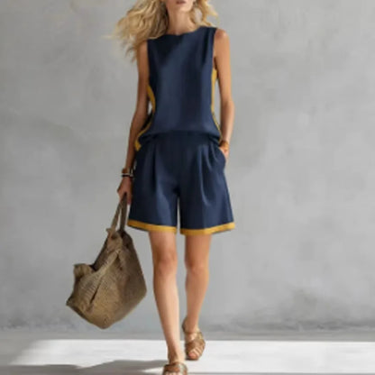 2026 Summer New Sleeveless Vest Shorts Suit Women's Casual Loose Two-Piece Set Suit Resort Style Fashion Pockets Women Clothing