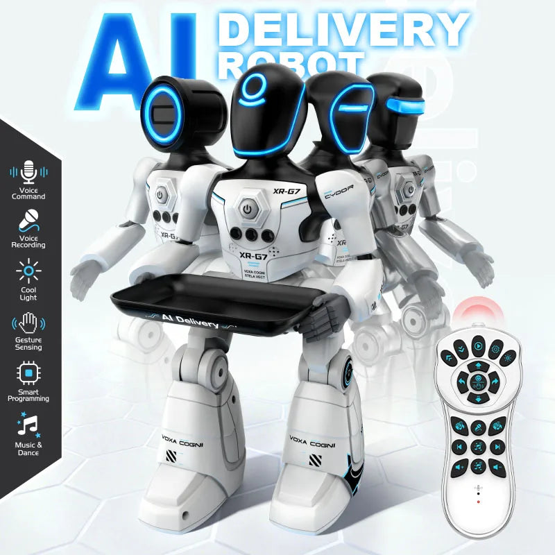 2.4G AI Smart Delivery Robot Gesture Voice Control Recording Programming LED Dancing Robot Christmas Toy Gift for Children