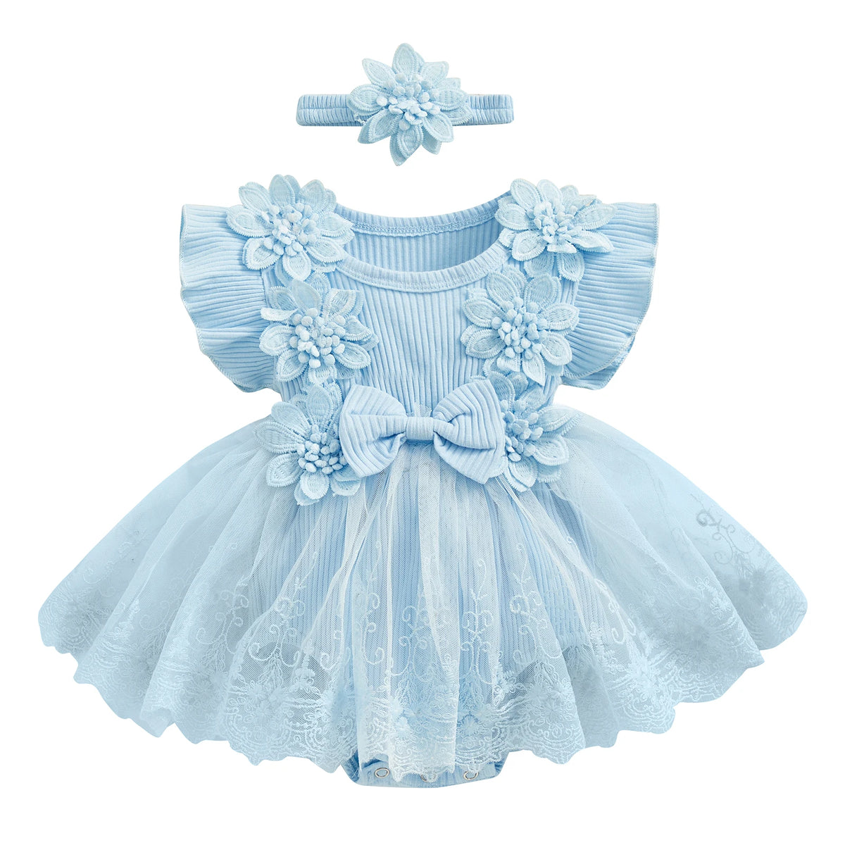 Baby Girls' Floral Romper & Headband Set | Ruffle Details & Mesh Skirt | Birthdays, Portraits & Celebrations