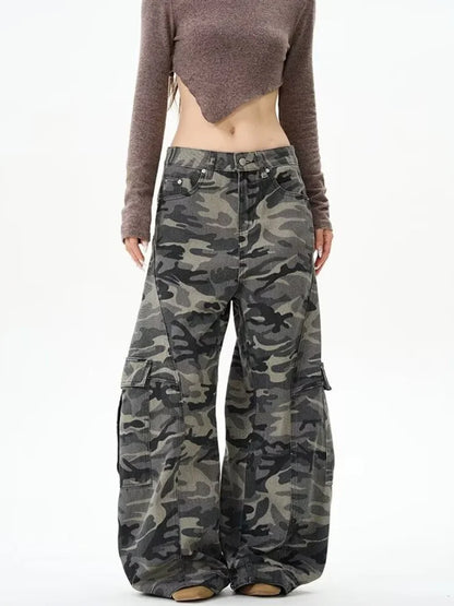 2025 Trashy Y2K Streetwear Camouflage Baggy Cargo Jeans Pants For Women 90S Vintage Clothing Wide Leg Underwear Lady Trousers