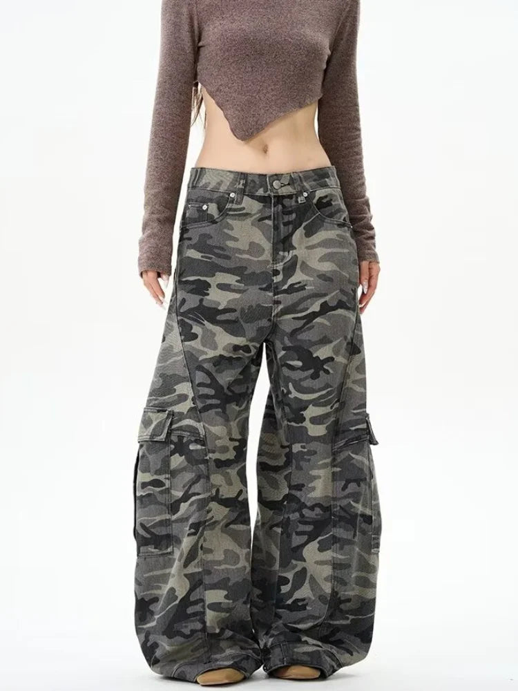 2025 Trashy Y2K Streetwear Camouflage Baggy Cargo Jeans Pants For Women 90S Vintage Clothing Wide Leg Underwear Lady Trousers