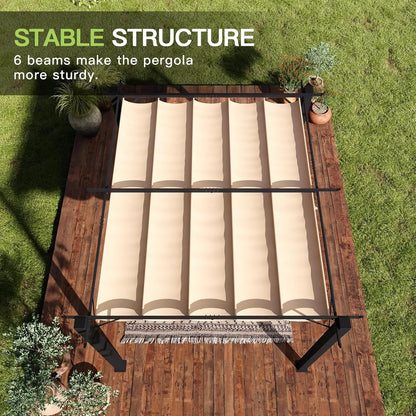 10'x12' Outdoor Retractable Pergola, Upgraded Adjustable Sun Shade Canopy, Sturdy Metal Gazebo for Modern Backyard,, Custom