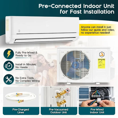 Easy DIY Series 12000 BTU Mini Split AC Heat Pump,18 SEER2 115V,Pre-Wired Indoor & Vacuum-Free Outdoor Unit,Custom
