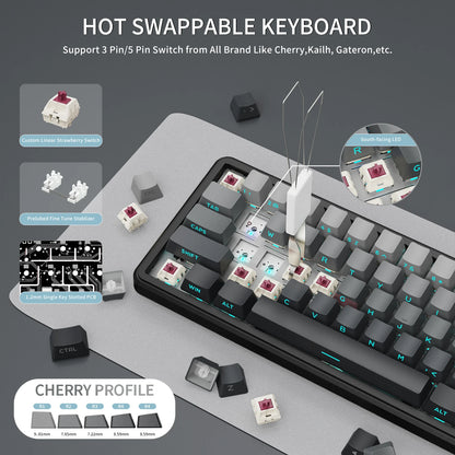 ATTACK SHARK X66 65% Wireless Mechanical Keyboard with Knob, 66 Keys Tri Mode Gasket Hot Swap RGB Gaming Keyboard 60 Percent,PBT