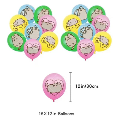Pusheen Balloons Cartoon Cat Birthday Banner Decoration Party Supplies Backdrop Cake Topper Gift Bag Sticker Spiral Plush Doll